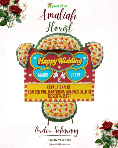 Karangan Papan Bunga Pernikahan di Cintajaya